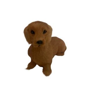 VTG Realistic Fur Dachshund Wiener Dog Figurine Glass Eyes
